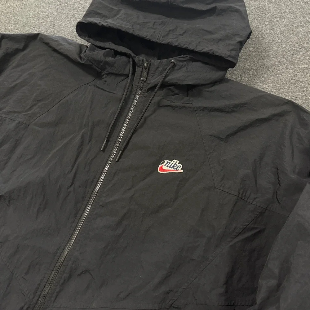 Modern Nike Windbreaker Jacket Mens XL Black Good Full Zip Hooded Mesh Lined